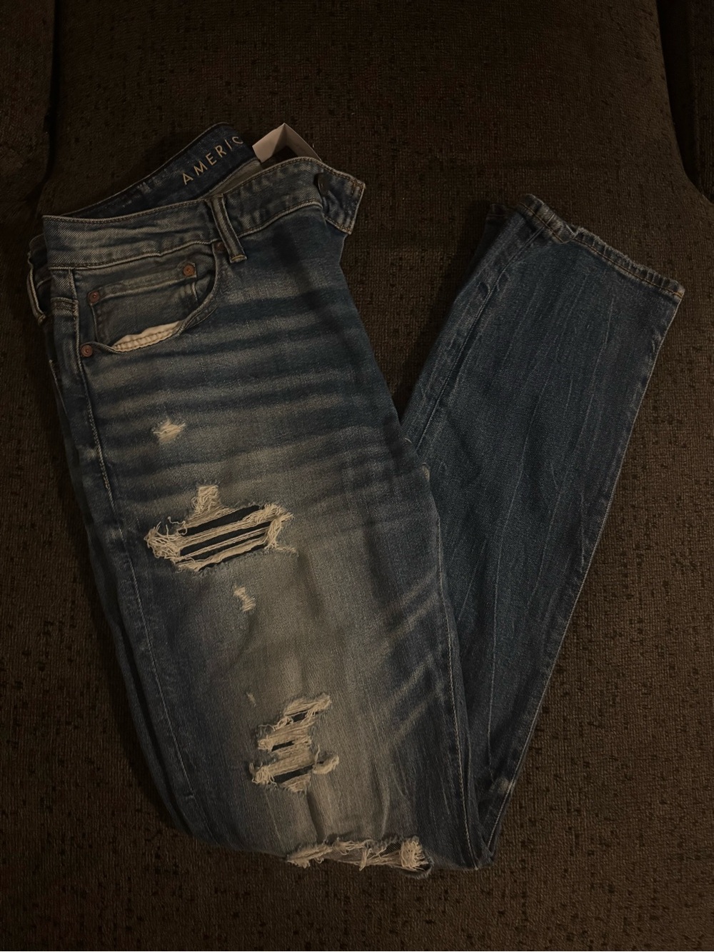 American Eagle Outfitters Men’s Ripped Dark Blue Slim Straight Jeans